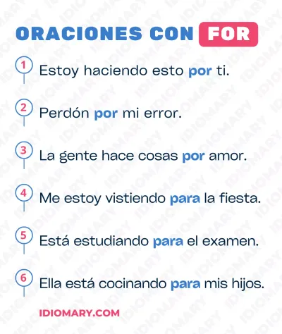 Oraciones en inglés con For
