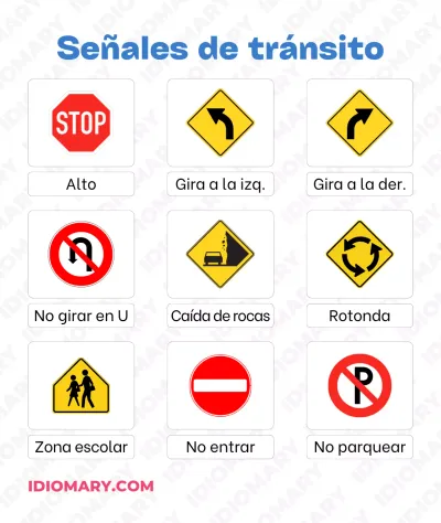Lista de palabras para entender las señales de tránsito en inglés