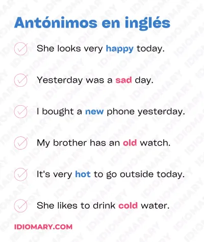 Lista de palabras sobre antónimos en inglés.