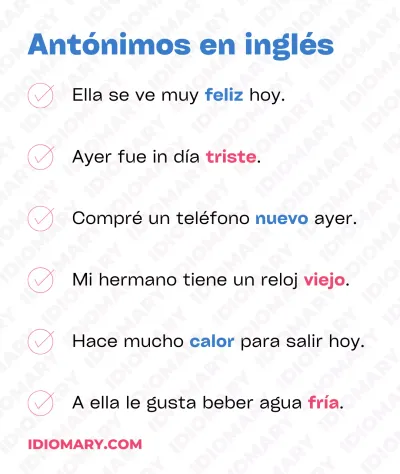 Lista de palabras sobre antónimos en inglés.