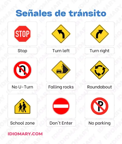 Lista de palabras para entender las señales de tránsito en inglés